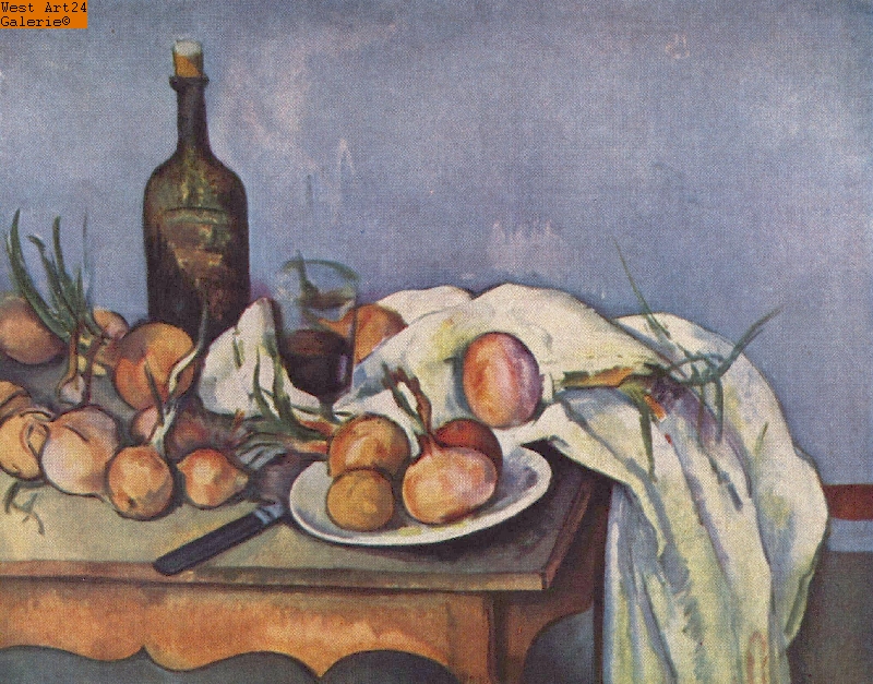 Stilleben mit Flasche und Zwiebeln nach Cézanne Gemäldeimitation